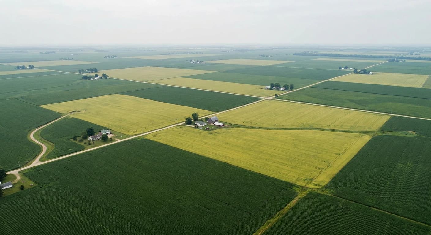 Illinois farmland seen from above in summer light