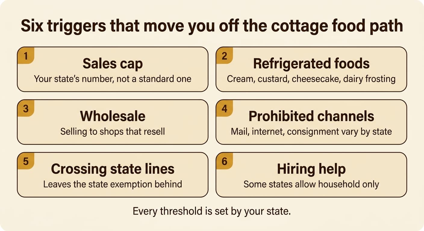 Six triggers that move a home baker from cottage food into a licensed facility