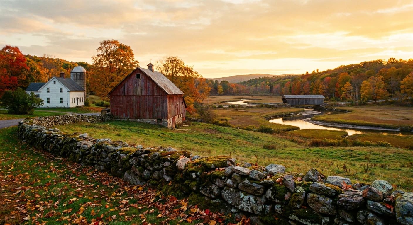 Scenic Connecticut autumnal landscape representing the home baker cottage food community in the Constitution State