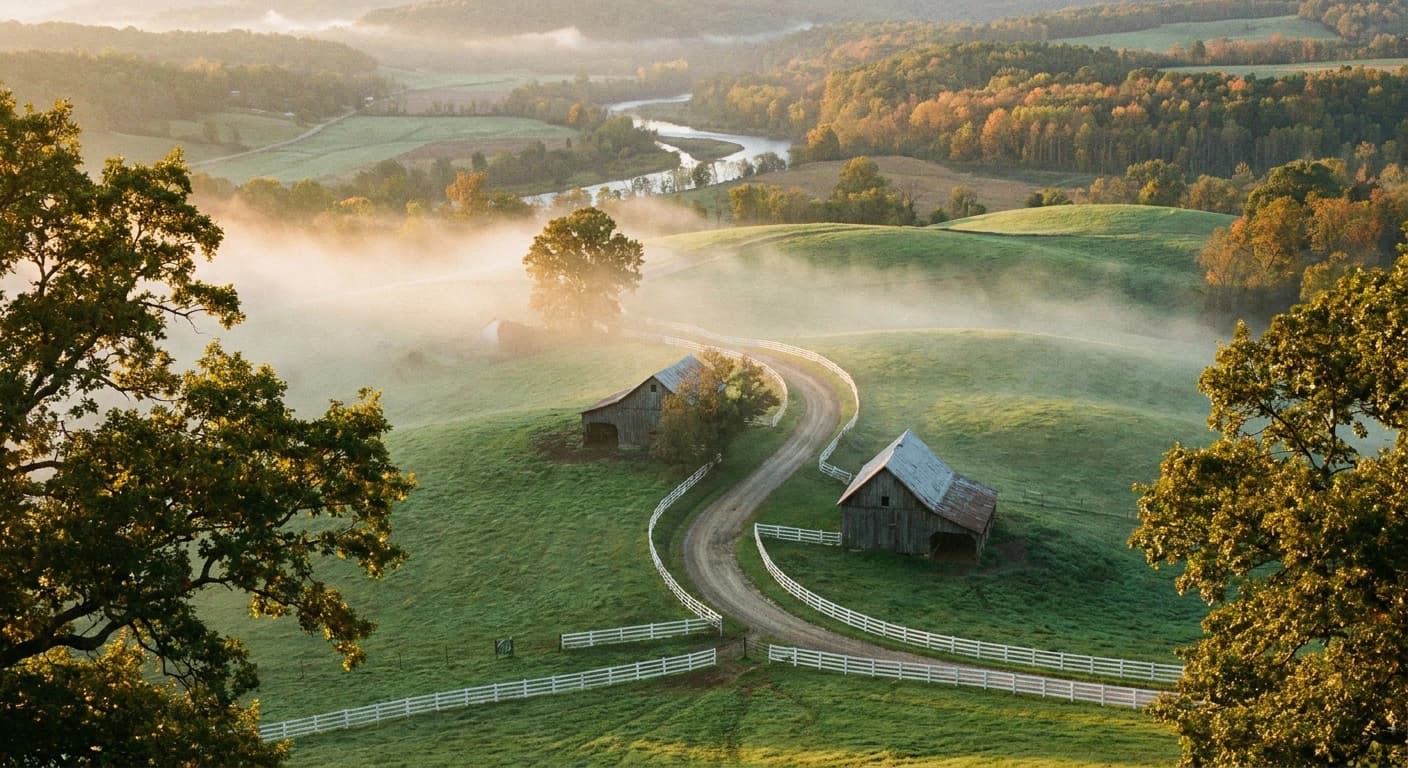 Kentucky bluegrass country at golden hour