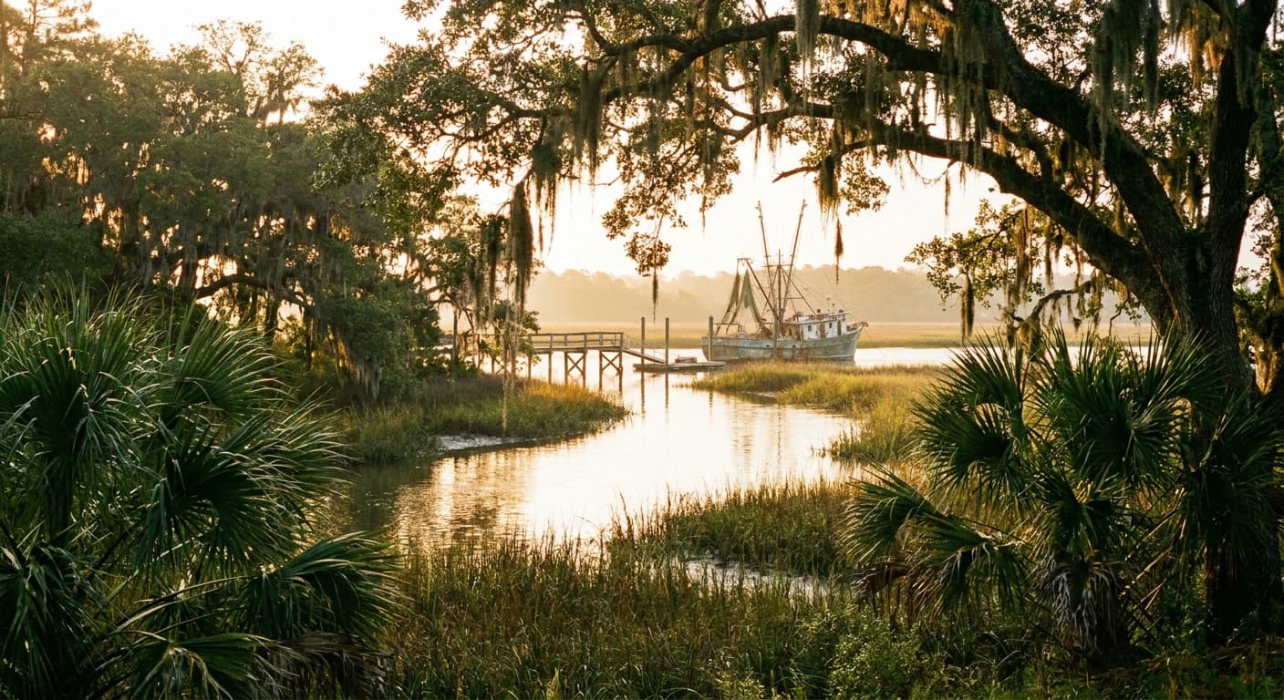 South Carolina Lowcountry marshland at golden hour