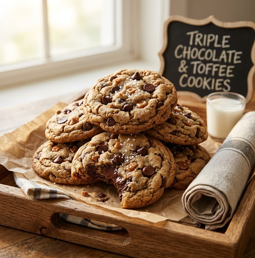Triple Chocolate Chip and Toffee Cookies